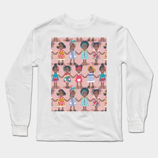 One dress for one smile // pattern // pink background Long Sleeve T-Shirt